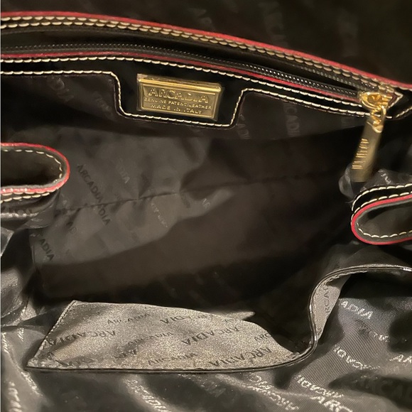 Black, embossed  patent leather tote w/ red trim. Beautiful work bag. - Picture 5 of 5